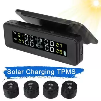 Солнечная энергия с 4 внешними датчиками, система контроля давления в шинах, умный автомобиль, цифровой TMPS, ЖК-дисплей, автоохранная сигнализация