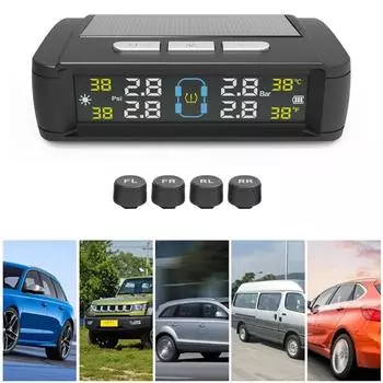 Солнечная автомобильная система контроля давления в шинах TPMS с цветным цифровым дисплеем и 4 внешними датчиками, водонепроницаемая система контроля давления в шинах в коробке