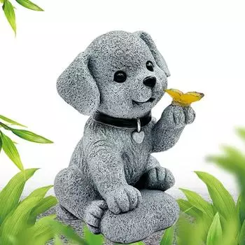 Солнечная батарея, имитация статуи собаки, смоляная фигурка щенка, держащая бабочку, автоматическое включение для декора двора, лужайки, патио жёлтый