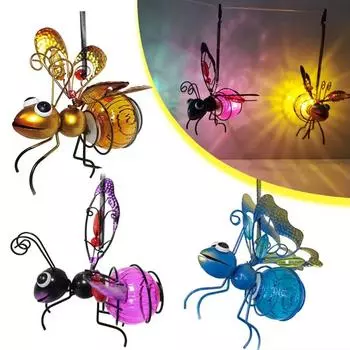 Солнечная батарея, насекомое, гирлянда, уличный металлический светильник от насекомых, подвесной светильник от летающих насекомых, водонепроницаемый для заднего двора, балкона, сада, декора синий