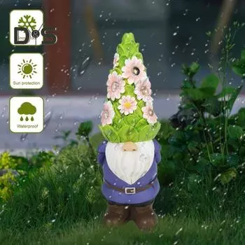 Солнечная цветочная шляпа, фигурка гнома, светящаяся безликая гномья эльфийская статуэтка из смолы, скульптура для сада, крыльца, двора, газона, украшение A