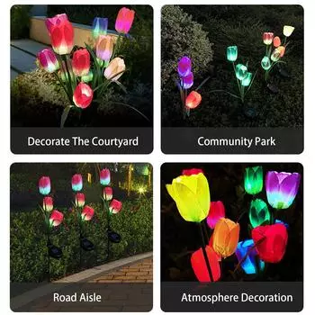 Солнечная Цветочная Ту-губа Имитация Наземного Лампы Светодиодная Лампа Открытый Роза Free Size красный