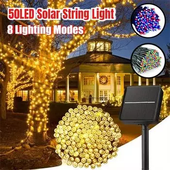 Солнечная гирлянда, 8 режимов освещения, водонепроницаемая, наружная, 7 м, 50 светодиодов, уличный фонарь, праздничное рождественское украшение для сада B 7M 50LED