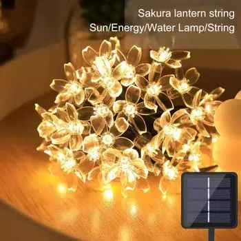 Солнечная гирлянда с цветами, 8 режимов, регулируемая IP65, водонепроницаемая, с автоматическим включением/выключением, энергоэффективная наружная декоративная гирлянда на солнечной энергии 7m теплый белый