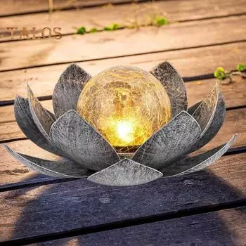 Солнечная лампа Lotus Light, автоматическое включение/выключение IP55, водонепроницаемый беспроводной дизайн, солнечная садовая лампа, украшение для лужайки, патио, улицы серебряный