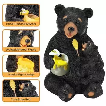 Солнечная лампа-медведь, статуэтка, защита от непогоды, открытый сад, двор, патио, лужайка, светодиодная банка меда, статуя медведя из смолы, скульптура, украшение, светильник чёрный