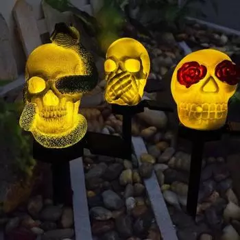 Солнечная лампа с черепом IP65, водонепроницаемая, с автоматической зарядкой, простая установка, страшный солнечный свет для лужайки на Хэллоуин, украшение для вечеринки F