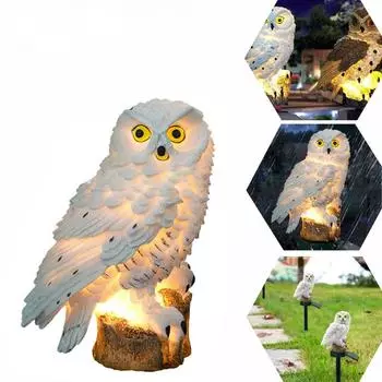 Солнечная лампа Сова Животные Солнечные садовые фонари Солнечные светодиодные лампы на открытом воздухе Садовые украшения Водонепроницаемые солнечные фонари WHITE 1PCS