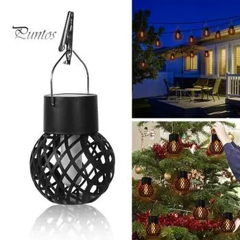 Солнечная лампа, светодиодный уличный подвесной фонарь с эффектом пламени, автоматическое включение/выключение, водонепроницаемый энергосберегающий подвесной светильник на солнечной энергии, декор для сада чёрный