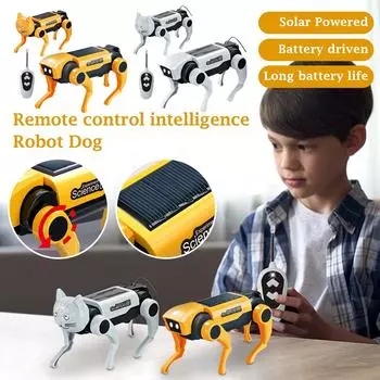 Солнечная Механическая Собака Научный Обучающий Эксперимент Электрический Дистанционный Контроль Интеллектуальный Робот Собака Дети DIY Собранный Четвероногий Робот One Size