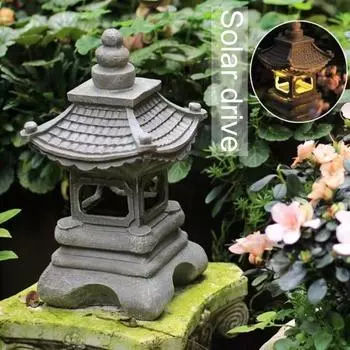 Солнечная пагода, садовая статуя, полимерный фонарь, солнечная пагода, скульптура, дзен, пейзажный декор, уличное украшение для двора, патио, лужайки B