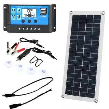 Солнечная панель 10 Вт, солнечная батарея 18 В с контроллером 40 А, солнечная зарядка для телефона, автофургона, автомобильное зарядное устройство для MP3-панели, питание от уличной батареи чёрный