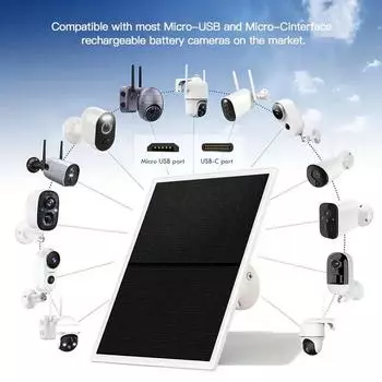 Солнечная панель для наружной зарядки модели камеры безопасности USB и интерфейс Type-C белый