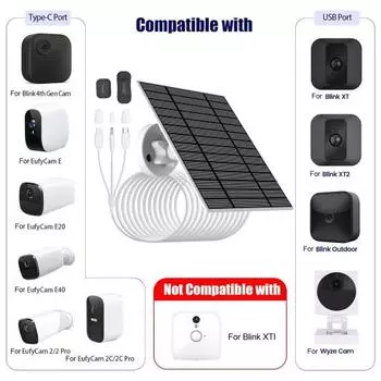Солнечная панель для наружных камер 5/8 Вт водонепроницаемая солнечная панель с 13,2-футовым кабелем для XT/XT2/Outdoor(3-е поколение)/На открытом воздухе(4-е поколение) камера B