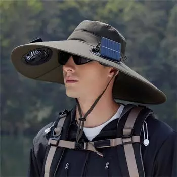 Солнечная шляпа с широким краем для рыбалки на открытом воздухе - солнечная и USB-зарядка, солнцезащитная шляпа от солнца с вентилятором, солнечная шляпа с вентилятором для летнего кемпинга на открытом воздухе, пляжа One Size