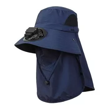 Солнечная шляпа-веер, широкополая шляпа от солнца с вентилятором на солнечной батарее, летняя шляпа-ведро с защитой от ультрафиолета и защитой лица для гольфа, пешего туризма, рыбалки Sets темно-синий