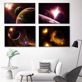 Солнечная система настенная холст картина космический плакат галактика звезда туманность космическая планета земля декоративная живопись для декора гостиной 21cm30cm NoFrame