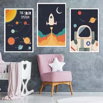 Солнечная система настенное искусство Земля плакат образовательная печать космический корабль ракета украшение картина астронавт плакат для детского сада домашний декор 21x30cm No Framed белый