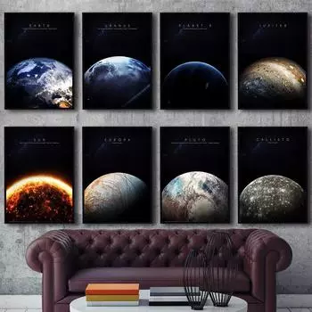 Солнечная система Планета Меркурий Венера Земля Марс Юпитер Сатурн Уран Нептун настенный постер домашний декор холст живопись печать фотографии 21x30cm No Frame