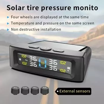 Солнечная система TPMS Автомобильное устройство сигнализации давления в шинах Автоматическая безопасность давления в шинах Цветной цифровой дисплей 4 внешних датчика Предупреждение о температуре давления в шинах
