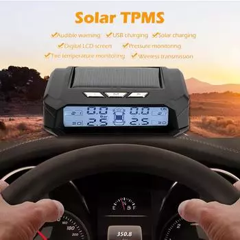 Солнечная система TPMS для контроля давления в шинах автомобиля, предупреждение о температуре, экономия топлива, сигнализация давления в шинах с 4 внешними датчиками Built-in black and white