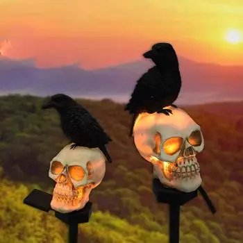Солнечная смола Хэллоуин ворона череп призрак ужас гримаса свет уличный IP65 светодиодный светильник балкон праздничная вечеринка газон лампа садовый декор