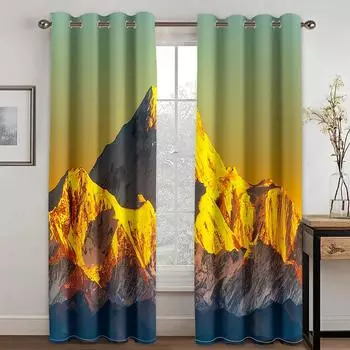 Солнечная Снежная Гора Озеро Вода Водопад Природные Пейзажи Высокая Затеняющая Штора Спальня Гостиная Окно Отеля 2 Панели W55 X H120cm X 2&HOOK