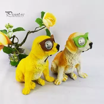 Солнечная статуя собаки в очках, смоляная солнечная лампа для щенка, садовый декор, солнечный светильник для собак, работающий на солнечной энергии, для дома, двора, патио, газона, дорожки жёлтый