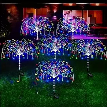 Солнечная светодиодная гирлянда для фейерверков с 8 режимами работы для украшения сада на открытом воздухе, дворовых вечеринок, Рождества, свадеб, газонных дорожек DC-CD915 белый