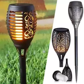 Солнечная светодиодная лампа с пламенем, фонарик, уличная декоративная ландшафтная лампа, садовая декоративная ландшафтная лампа One Size чёрный