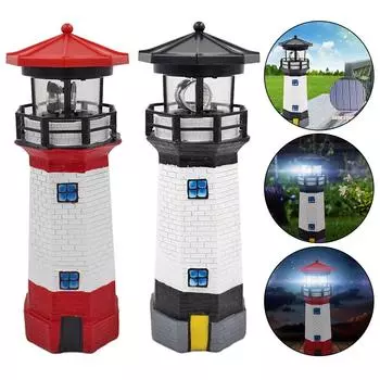 Солнечная светодиодная лампа в форме маяка, садовый забор, двор, уличное украшение, умный сенсорный маяк, вращающаяся лампа для украшения двора 1 pcs