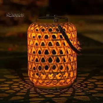 Солнечная тканая лампа Мягкое освещение IP65 Водонепроницаемый Автоматическое включение/выключение Перезаряжаемый Простота установки Бамбуковый подвесной солнечный светильник Садовый декор B