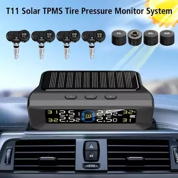 Солнечная / USB-питание Автомобильная система контроля давления в шинах Цифровой ЖК-дисплей Системы автоматической охранной сигнализации 4 датчика TPMS Монитор в реальном времени Exteral Sensors чёрный
