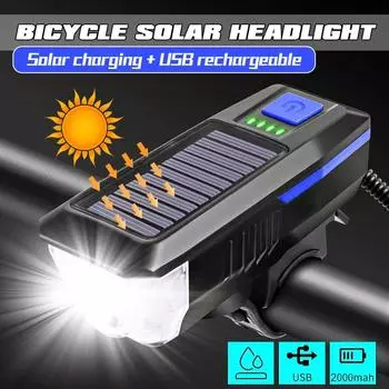 Солнечная велосипедная лампа, USB аккумуляторная, водонепроницаемая, велосипедная лампа и звуковой сигнал, 3 режима для снаряжения для ночной езды красный