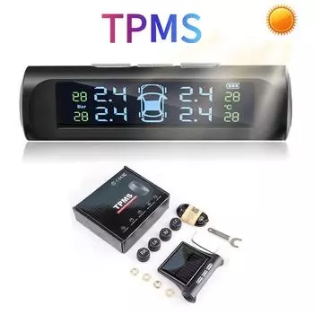 Солнечная зарядка Система контроля давления в шинах Тестер температуры шин Предупреждение Экономия топлива с 4 внешними датчиками TPMS Монитор давления в автомобильных шинах