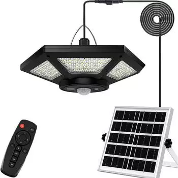 Солнечное освещение для сарая, солнечное подвесное освещение для внутреннего и наружного применения, 180 светодиодов, 1000 лм, солнечное освещение для внутреннего освещения, датчик движения с дистанционным управлением для сарая, гаража, дома белый