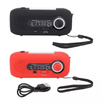 Солнечное погодное радио с 1 Вт 5 светодиодами 3 уровня фонарика 4 режима освещения SOS Ручная рукоятка Тип C Зарядка 20 Red