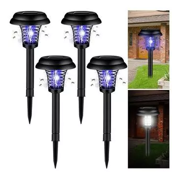 Солнечное средство от комаров и освещение, лампа от комаров для наружного использования, садовый дворик, фиолетовый и белый свет (Черный, Пластик) 1PC