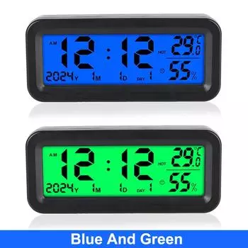 Солнечные автомобильные часы, внутренние, наклеиваемые на приборную панель автомобиля, цифровые часы, дата, неделя, температура, влажность, ЖК-дисплей с подсветкой Red Light