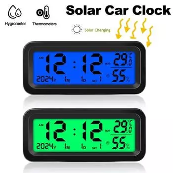Солнечные автомобильные цифровые часы дата неделя температура влажность ЖК-дисплей для приборной панели автомобильные часы автомобили внутренний термометр гигрометр наклейка