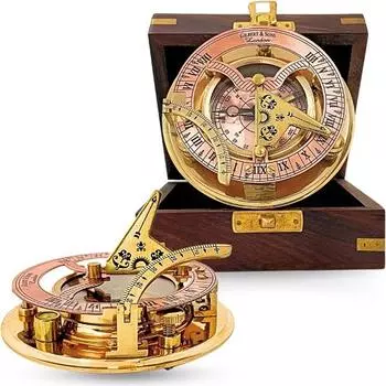 Солнечные часы-компас из цельной латуни в деревянной коробке, для кемпинга, выпускного, дружбы, крещения, дня рождения, пасхи