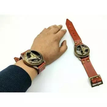 Солнечные часы Компас Наручный браслет для навигационного инструмента - Ремешок из натуральной кожи - Инструмент для походов и выживания - Антикварный компас