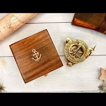 Солнечные часы Компас: Вневременное сокровище в деревянной подарочной коробке с морским якорем