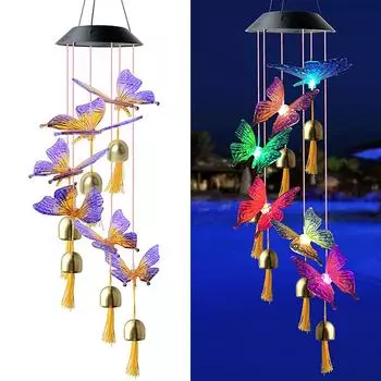 Солнечные цветные колокольчики в виде бабочек, подвесные колокольчики для окон дома, сада и двора разноцветный