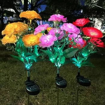 Солнечные цветочные фонари. Простая установка. Всепогодные уличные фонари с цветущими цветами. Водонепроницаемый декор. Ночные светильники для газона, двора, патио. красный