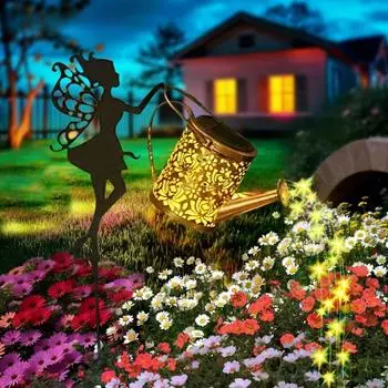 Солнечные феи лейки светильники винтажный металлический садовый декор уличный солнечный подвесной чайник светильник водонепроницаемый вилла двор украшение No bracket