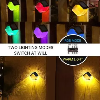 Солнечные фонари для ограждения, теплые/RGB-цвета, меняющие цвет, солнечные настенные светильники, уличные водонепроницаемые светодиодные солнечные декоративные светильники для заднего двора