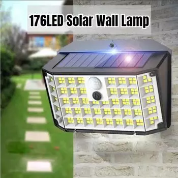 Солнечные фонари для улицы, 176 светодиодов, солнечные настенные светильники с датчиком движения, 3 режима, беспроводные водонепроницаемые патио, двор, настил, столб для забора, гараж, сад 1pcs