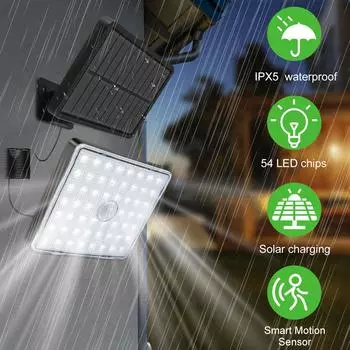 Солнечные фонари снаружи с датчиком движения 3 режима освещения Солнечный уличный охранный светильник Водонепроницаемый садовый настенный светильник White чёрный
