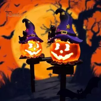 Солнечные фонари в виде тыквы, тыквенная лампа на Хэллоуин, передняя лампа для крыльца, уличный светящийся светильник в виде тыквы на Хэллоуин, кол pumpkin